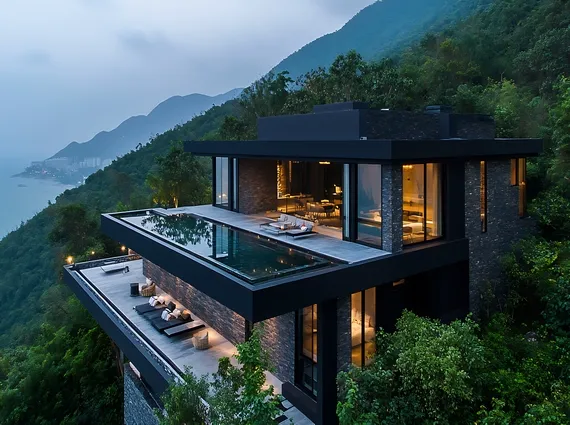 Kiran Canary Forest Plots Aamby Valley Lit Deck Lounge Forested Valley Dusk Villa Exterior