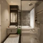 Rishabraj Arham SV Road Goregaon West 3 BHK Geometric Tile Floating Vanity Rain Shower Bathroom