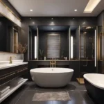 Ruparel Jewel Bhoiwada Parel 3 BHK Dark Vanity Rain Shower Open Shelf Bathroom