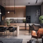 Ruparel Jewel Bhoiwada Parel 3 BHK Black Counter Island Dining Track Lit Kitchen
