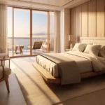 Ruparel Jewel Bhoiwada Parel 3 BHK Cream Armchair Sunset Balcony Natural Lit Bedroom