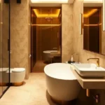 Sunbeam Heights Adarsh Nagar Andheri West 3 BHK Warm Marble Gold Fixture Freestand Tub Luxury Bathroom
