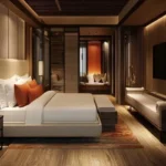 Sunbeam Heights Adarsh Nagar Andheri West 3 BHK Warm Teak Panel Orange Accent Sitting Area Bedroom