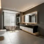 The Reserve Sector 11 Kharghar 3 BHK Grey Tile Double Sink Glass Shower Blind Window Bathroom