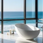 Lotus Artemis Juhu Beach Master Bathroom with Calm Ocean View Surf