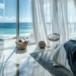 Lotus Artemis Juhu Master Bedroom with Swaying White Curtains Glass Walls Overlooking Juhu Beach
