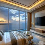 Lotus The Arcadian Gulmohar Road Juhu Bedroom with Bed Window Overlooking City