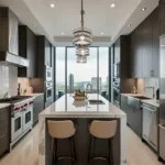 Lotus The Arcadian Gulmohar Road Juhu Contemporary Kitchen with Sleek Stainless Steel Appliances Marble Countertops