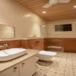 5 BHK Villa Karle Riverville Benaulim Goa Bathroom With Dual Vessel Sinks And Wooden Ceiling