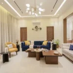 5 BHK Villa Karle Riverville Benaulim Goa Living Room With Blue And White Sofas
