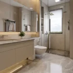 Three ICC Tower Dadar Bathroom With Glass Shower And Round Mirror