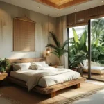Asaya 4 BHK Villas Assagao Goa Bedroom With Bed Palm Tree Outside