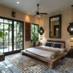 Asaya 4 BHK Villas Assagao Goa Modern Bedroom With Wooden Bed Ceiling Fan Large Windows