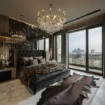 Kalpataru Vian Lokhandwala bedroom with large window huge chandelior