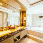 Lotus Aquaria Prabhadevi Modern Bathroom with Big Mirror and Raised Tub