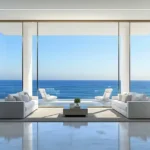 Lotus Aquaria Prabhadevi Modern Living Room with Amazing Panoramic Ocean Views Minimal White Furniture