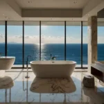 Lotus Avalon Bandra Bandstand Luxurious Bathroom with Freestanding Bathtub Overlooking Breathtaking Ocean View