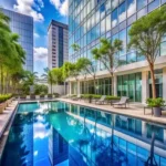 Lotus Odyssey Bandra Bandstand Rooftop Pool with Palm Trees Nearby Towers