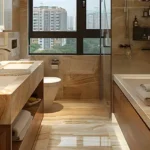 Marina Vista Pali Hill Bandra Modern Elegant Bathroom With Glass Shower City View