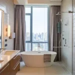 Platinum Vibe Model Town Versova Modern Bathroom With Tub And Large Windows