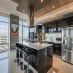 Varun Carter Road Bandra Modern Kitchen with Hightech Feel Black Cabinets Stainless Steel Appliances