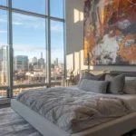 3 BHK Eirene Heights Dadar Bedroom with Skyline View and Abstract Art