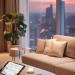 3 BHK Eirene Heights Dadar Living Room with Beige Sofa and City View