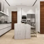 1. 3 BHK Eirene Heights Dadar White Kitchen with Marble Island