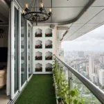 3 BHK Oberoi Exquisite Goregaon Balcony with Plants and Decorative Wall Niches
