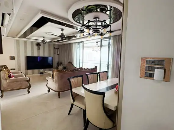 3 BHK Oberoi Exquisite Goregaon Living and Dining Room with Chandelier
