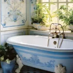 4 BHK Villa Ballad Angela Boheim Siolim Goa Bathroom with Blue Floral Bathtub
