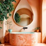 4 BHK Villa Ballad Angela Boheim Siolim Goa Bathroom with Peach Basin and Round Mirror