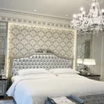 4 BHK Villa Ballad Angela Boheim Siolim Goa Bedroom with Tufted Headboard and Crystal Chandelier