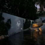 4 BHK Villa Ballad Angela Boheim Siolim Goa Pool with Illuminated Rock Waterfall at Night