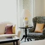 4 BHK Villa Ballad Angela Boheim Siolim Goa Sitting Room with Floral Armchair and Side Table