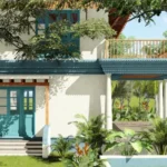 6 BHK Villa Chopdem Goa Garden Veranda with Teal Doors