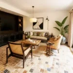 6 BHK Villa Chopdem Goa TV Lounge with Cane Chairs