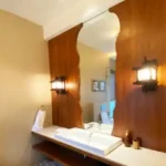 Sanctuary Boheim 3 BHK Villa Siolim Goa Bathroom Vanity with Sculpted Mirror