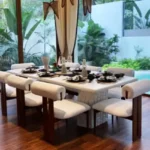 Sanctuary Boheim 3 BHK Villa Siolim Goa Poolside Dining Table with Upholstered Chairs