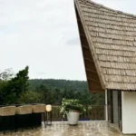 Sanctuary Boheim 3 BHK Villa Siolim Goa Rooftop Bar with Stools and Forest View