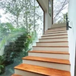 Sanctuary Boheim 3 BHK Villa Siolim Goa Wooden Staircase with Glass Railing