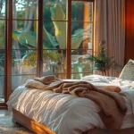 Taj Mount Kusur Villas Resort Bedroom with Wooden Walls and Garden View