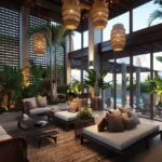 Taj Mount Kusur Villas Resort Lounge with Woven Pendant Lights and Daybeds