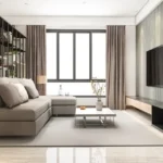 2 BHK Baya Sunrise Dadar Contemporary Living Room With Grey L-Shaped Sofa