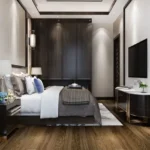 3 BHK Asmi Legacy Unnat Nagar Goregaon Classic Bedroom With Dark Timber Wardrobe And Hardwood Flooring