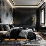 3 BHK One Vara Goregaon Moody Bedroom With Floor-To-Ceiling Black Panelled Wardrobe