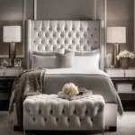 3 BHK One Vara Goregaon Bedroom With A Statement Silver Diamond-Tufted Headboard And Refined Décor