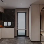 3 BHK One Vara Goregaon Modular Kitchen Featuring Dark Marble Backsplash