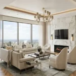3 BHK One Vara Goregaon Expansive Living Room With A Marble Fireplace