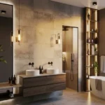 3 BHK The Crimson Borivali West Contemporary Washroom With Dual Vessel Sinks Matte Black Fittings And Standalone Bathtub